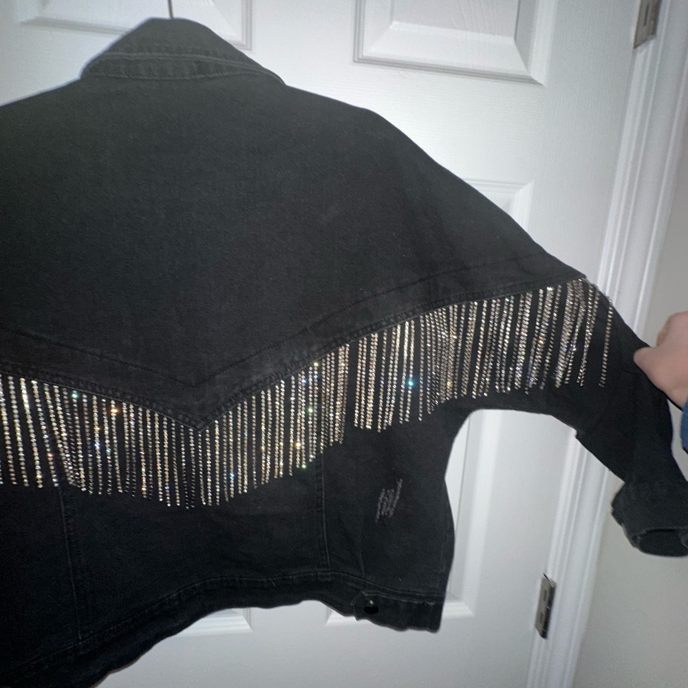 Black Jean jacket with rhinestone across front & back - Picture 6 of 8